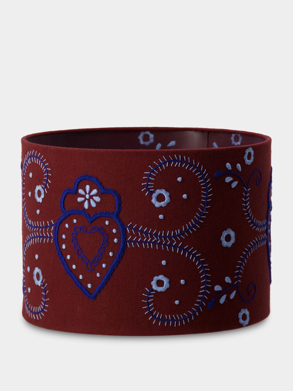 Hand-Embroidered Viana Bordeaux Linen With Blue Embroidery Lampshade