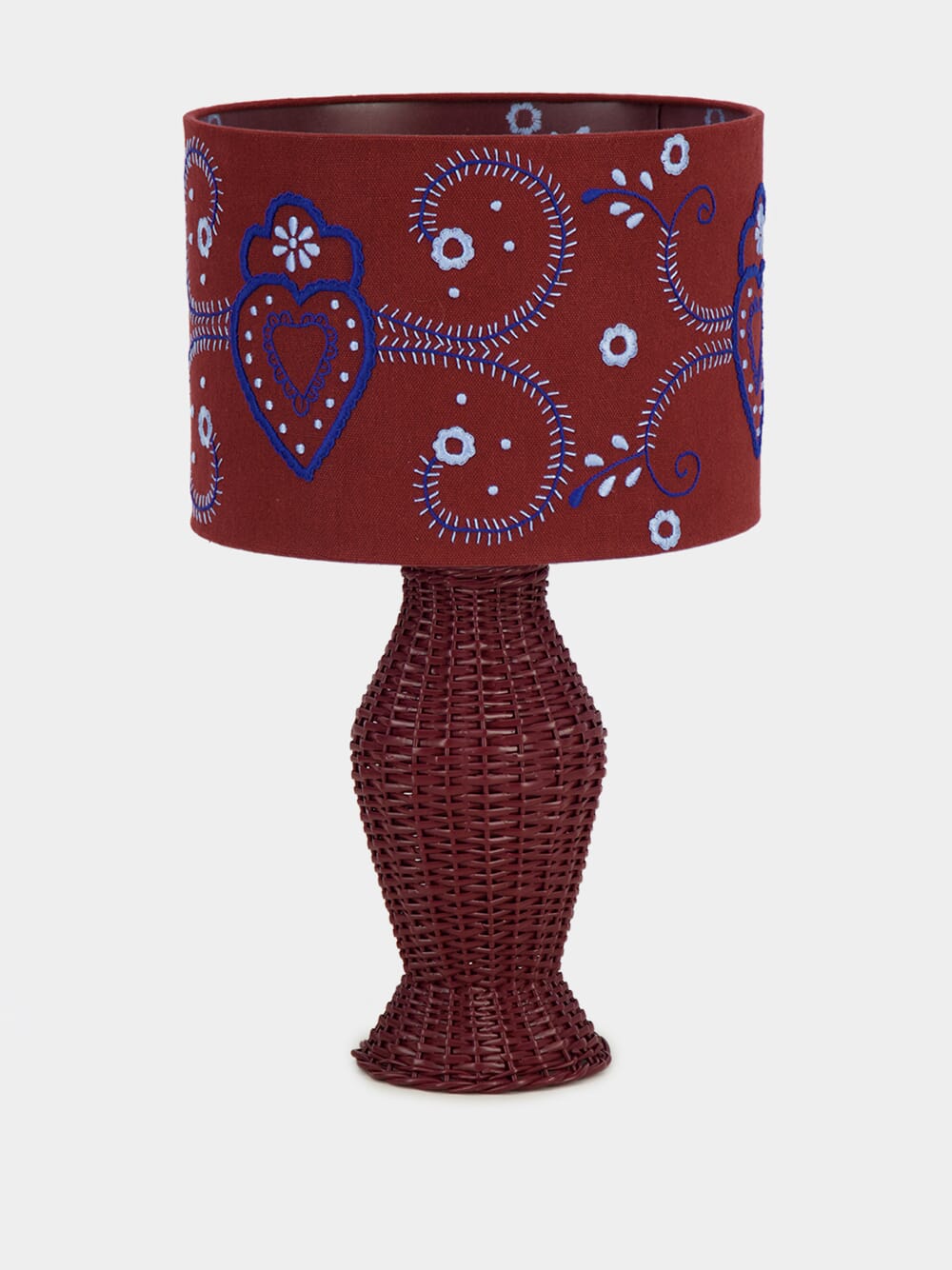 Hand-Embroidered Viana Bordeaux Linen With Blue Embroidery Lampshade