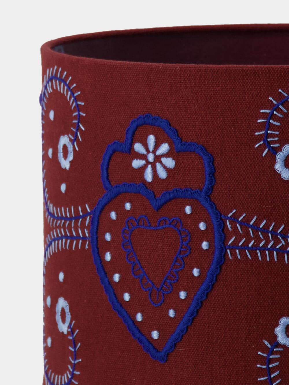 Hand-Embroidered Viana Bordeaux Linen With Blue Embroidery Lampshade