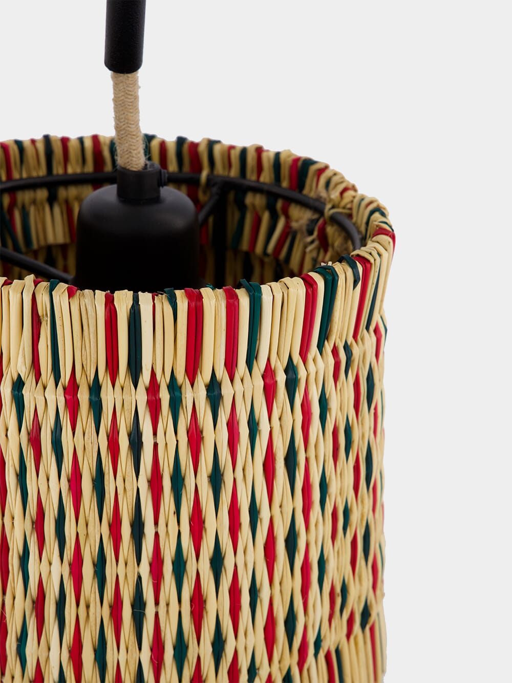 Handmade Coruche Natural, Red and Green Reed Small Wall Lamp