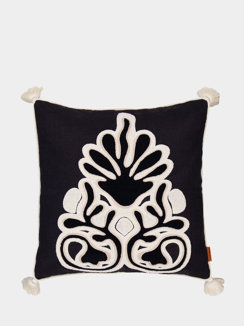 Teles Black Linen and Chenille Embroidered Cushion