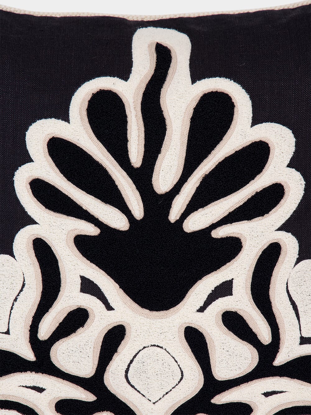 Teles Black Linen and Chenille Embroidered Cushion