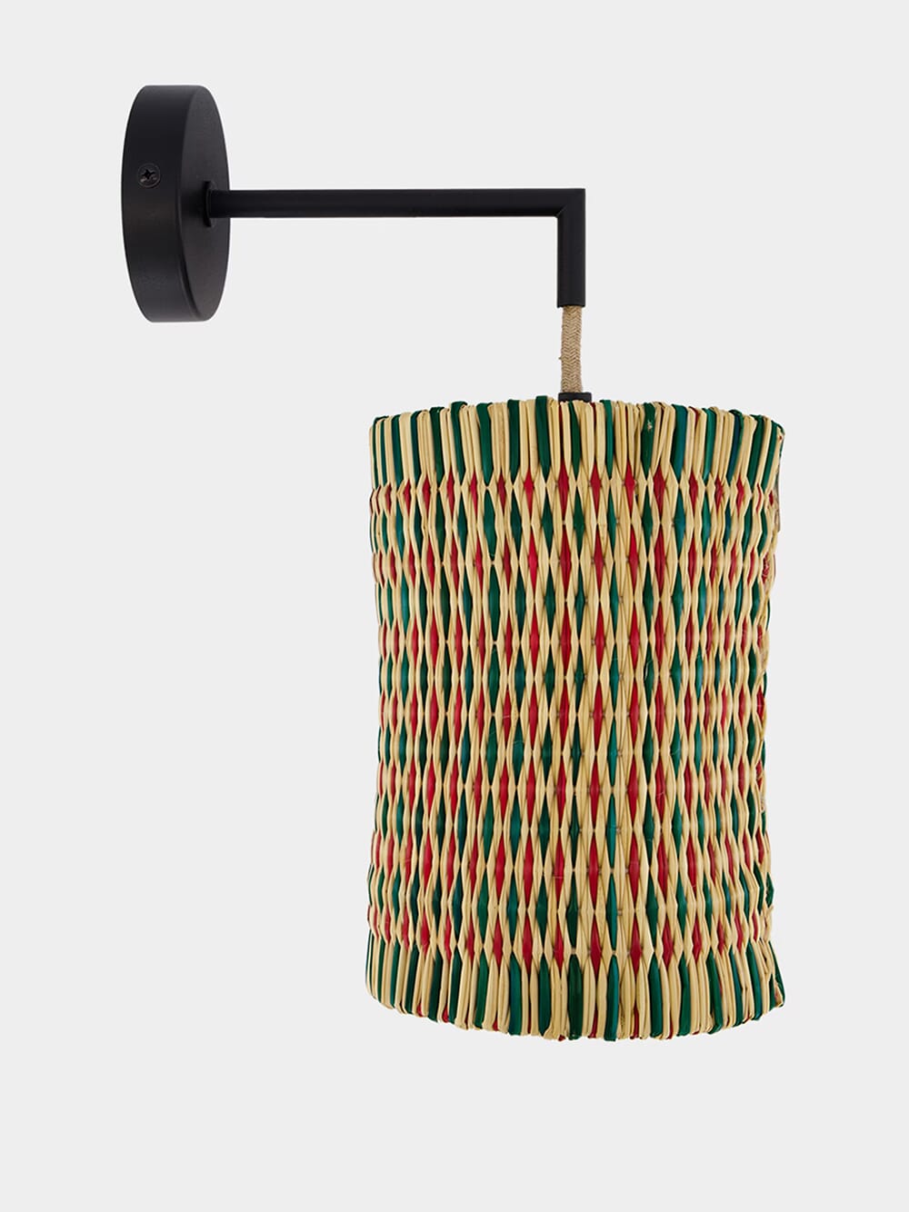 Handmade Coruche Natural, Red and Green Reed Tall Wall Lamp
