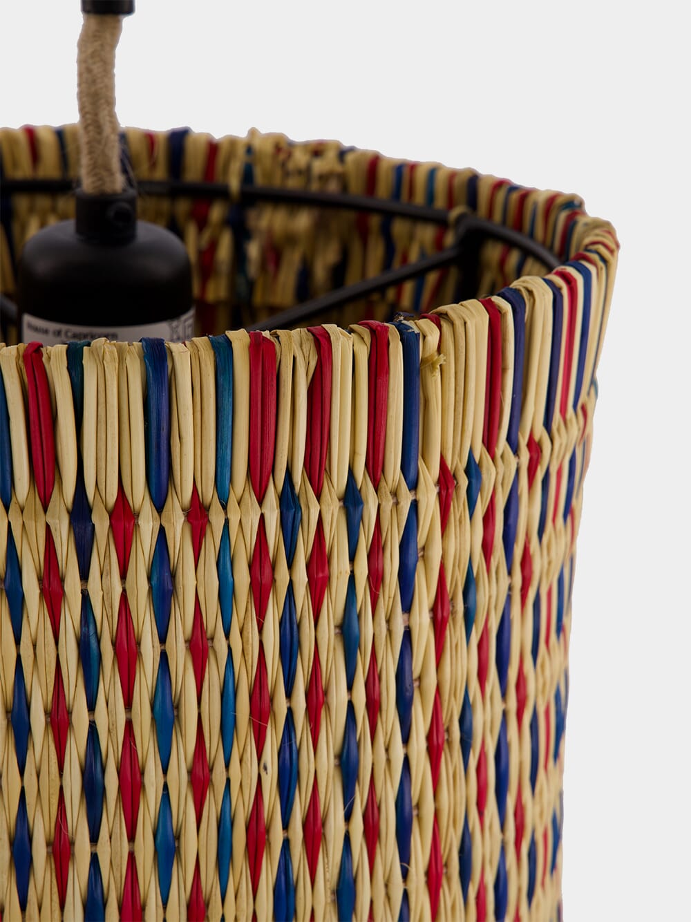 Handmade Coruche Natural, Red and Blue Reed Large Wall Lamp