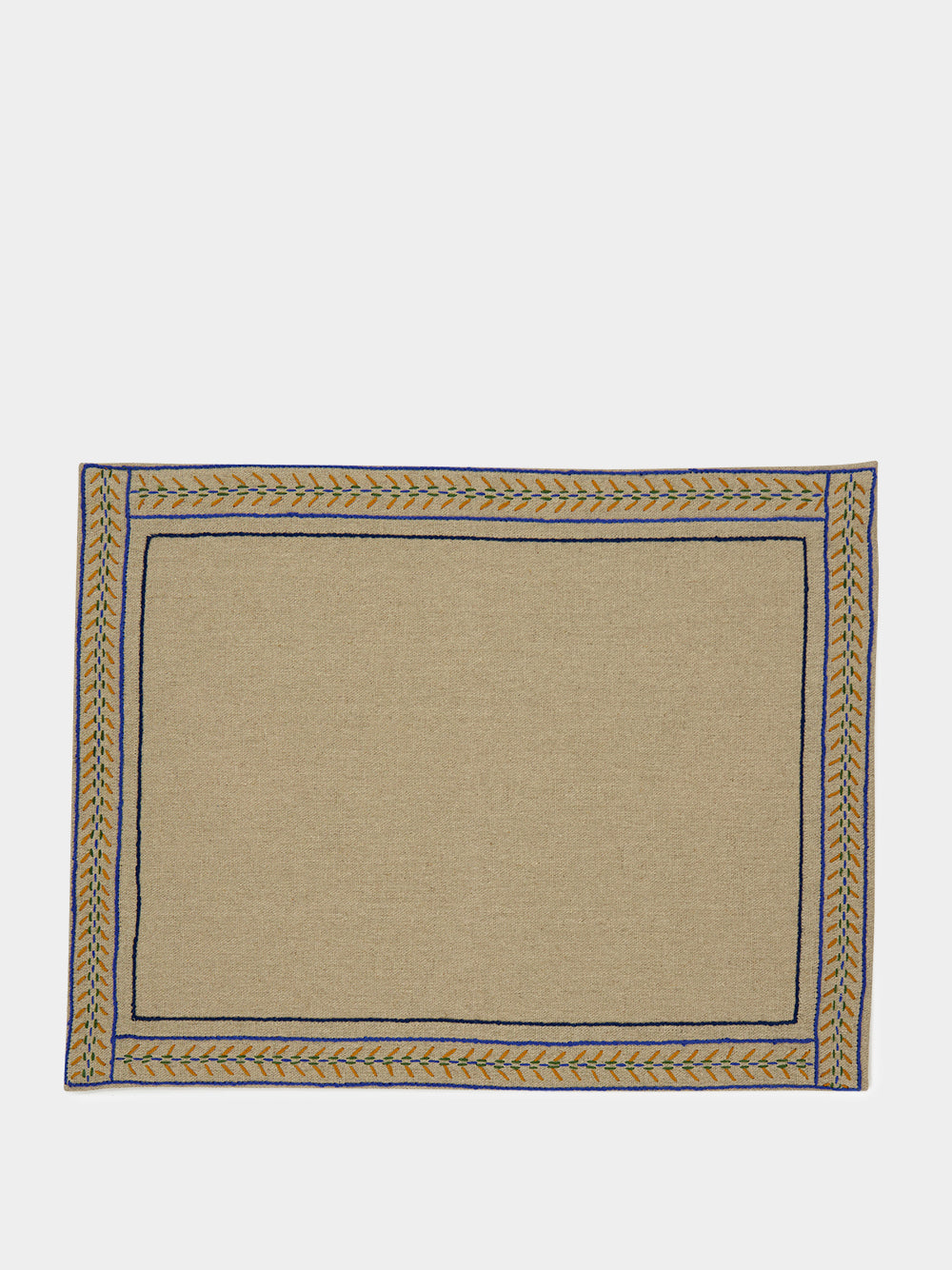 Hand-Embroidered Comporta Beige Linen with Multicolour Embroidery Placemat