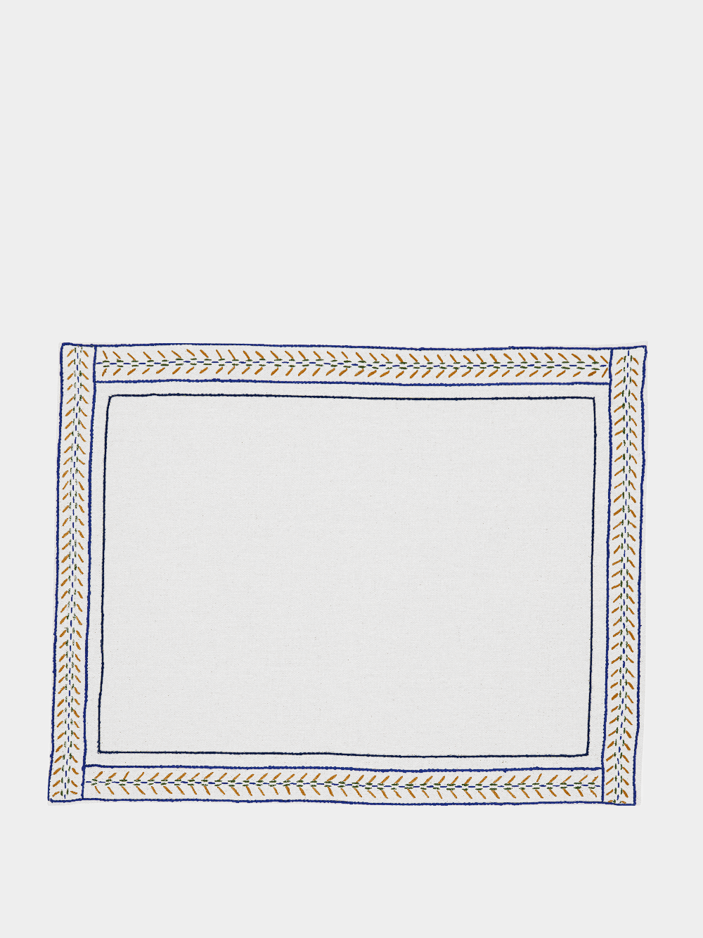 Hand-Embroidered Comporta White Linen with Multicolour Embroidery Placemat