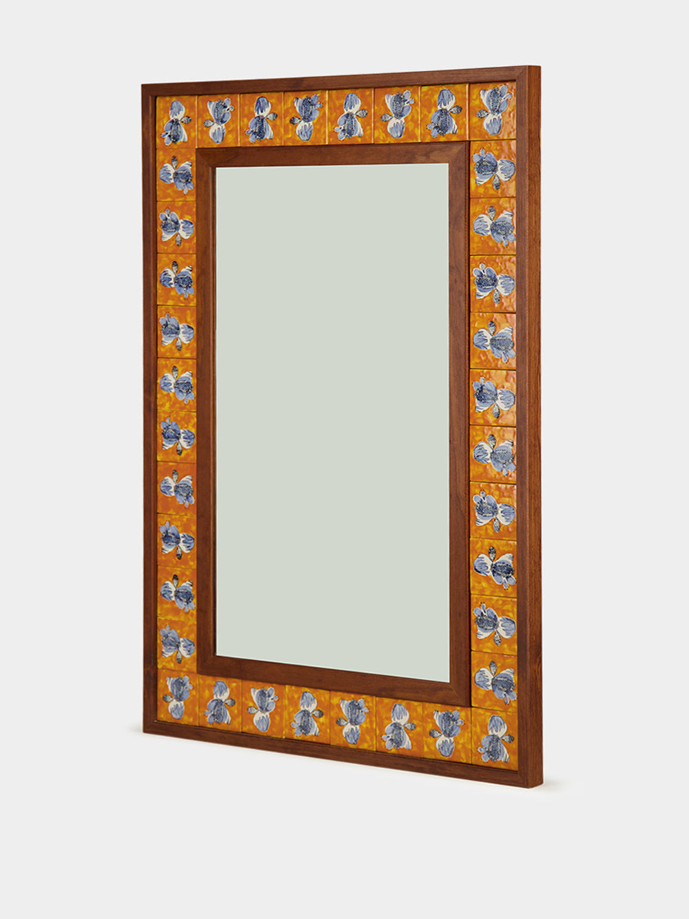 Hand-Painted Comporta Tile and Wood Medium Mirror