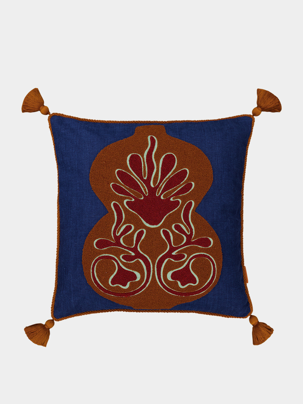 Teles Blue Cotton Linen and Chenille Embroidered Cushion