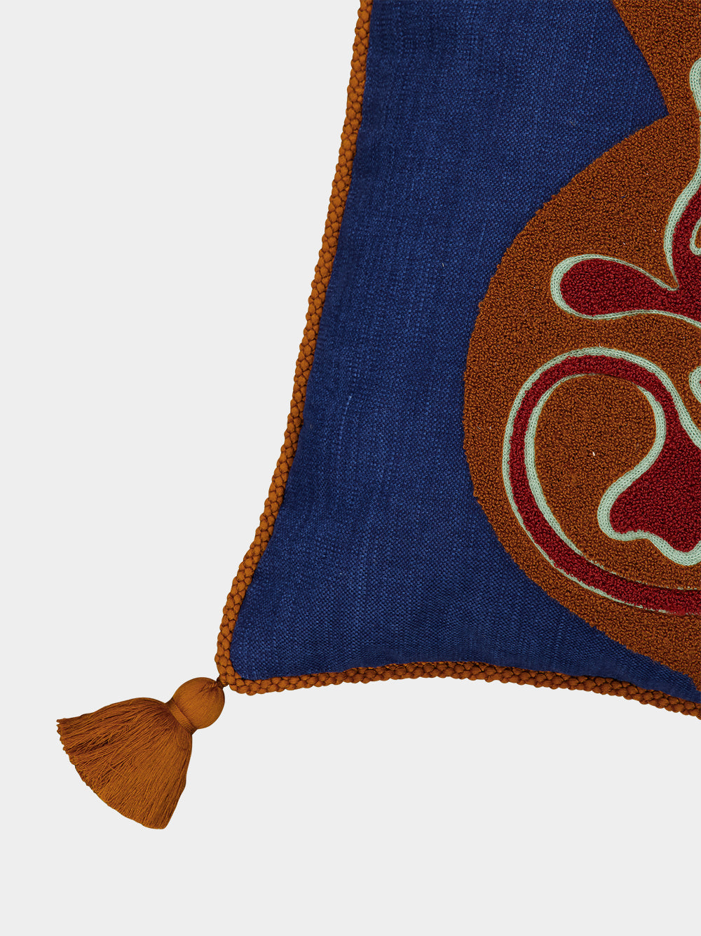 Teles Blue Cotton Linen and Chenille Embroidered Cushion