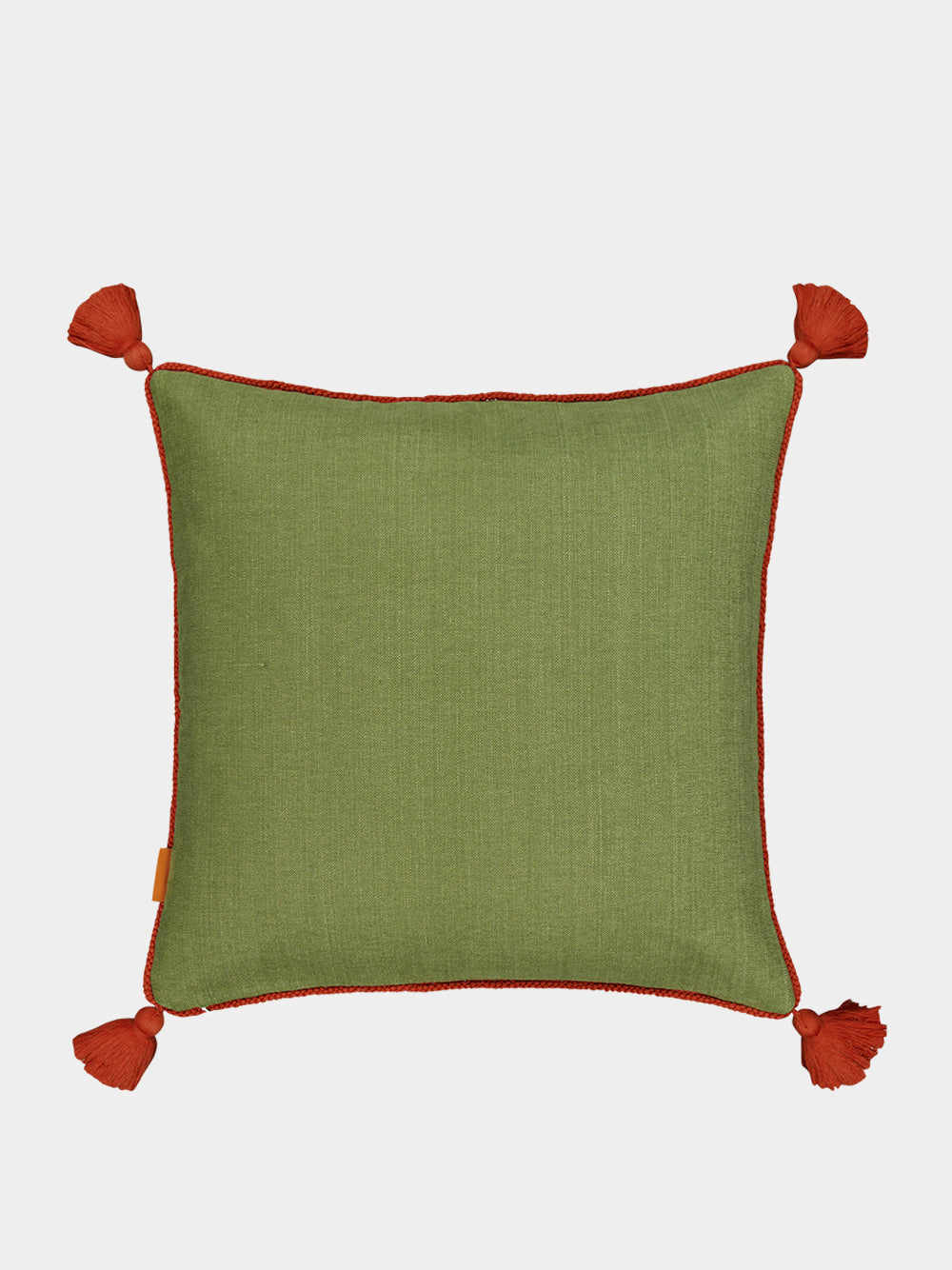 Teles Green Cotton Linen and Chenille Embroidered Cushion