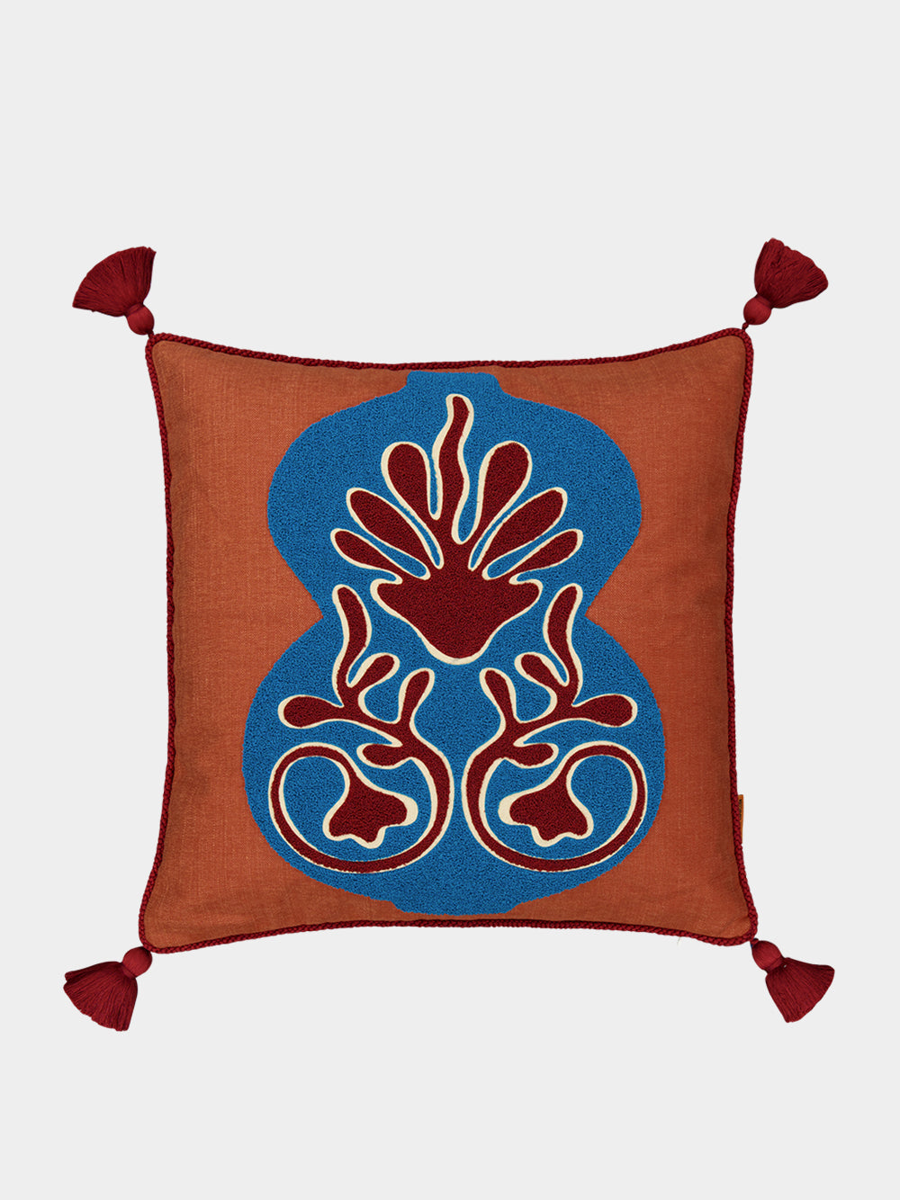 Teles Brick Cotton Linen and Chenille Embroidered Cushion