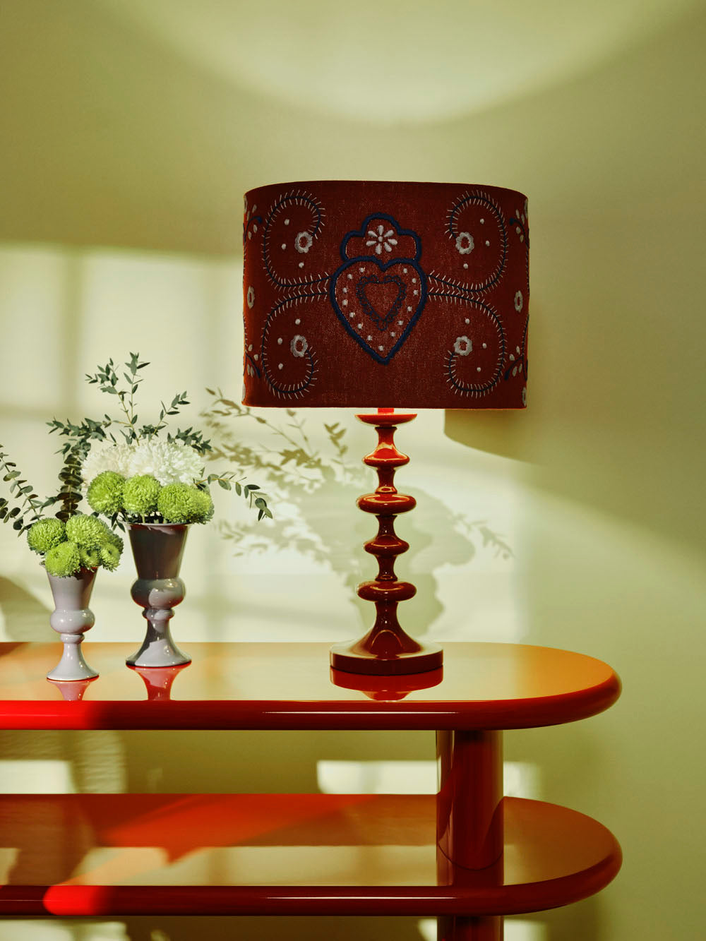 Hand-Embroidered Viana Bordeaux Linen With Blue Embroidery Lampshade
