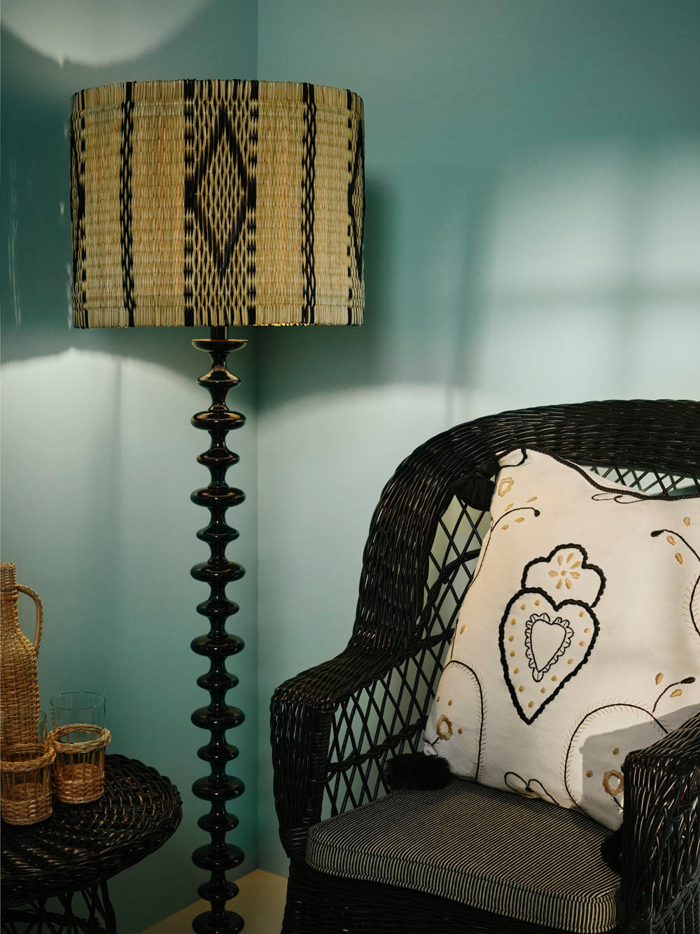 Hand-Embroidered Viana Ivory Linen with Black Embroidery Cushion