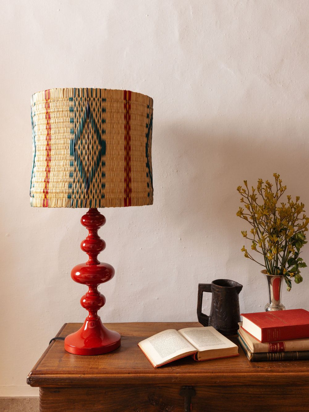 Handmade Coruche Natural and Multicoloured Reed Abat Jour