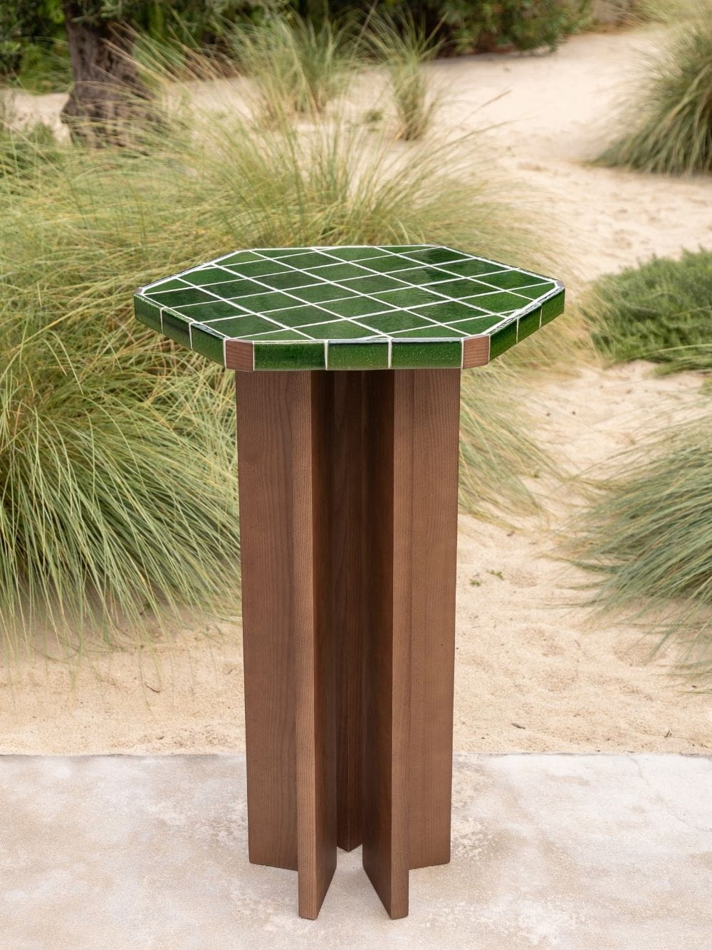 Lisboa Blue Ceramic Tile and Ash Wood Bar Table