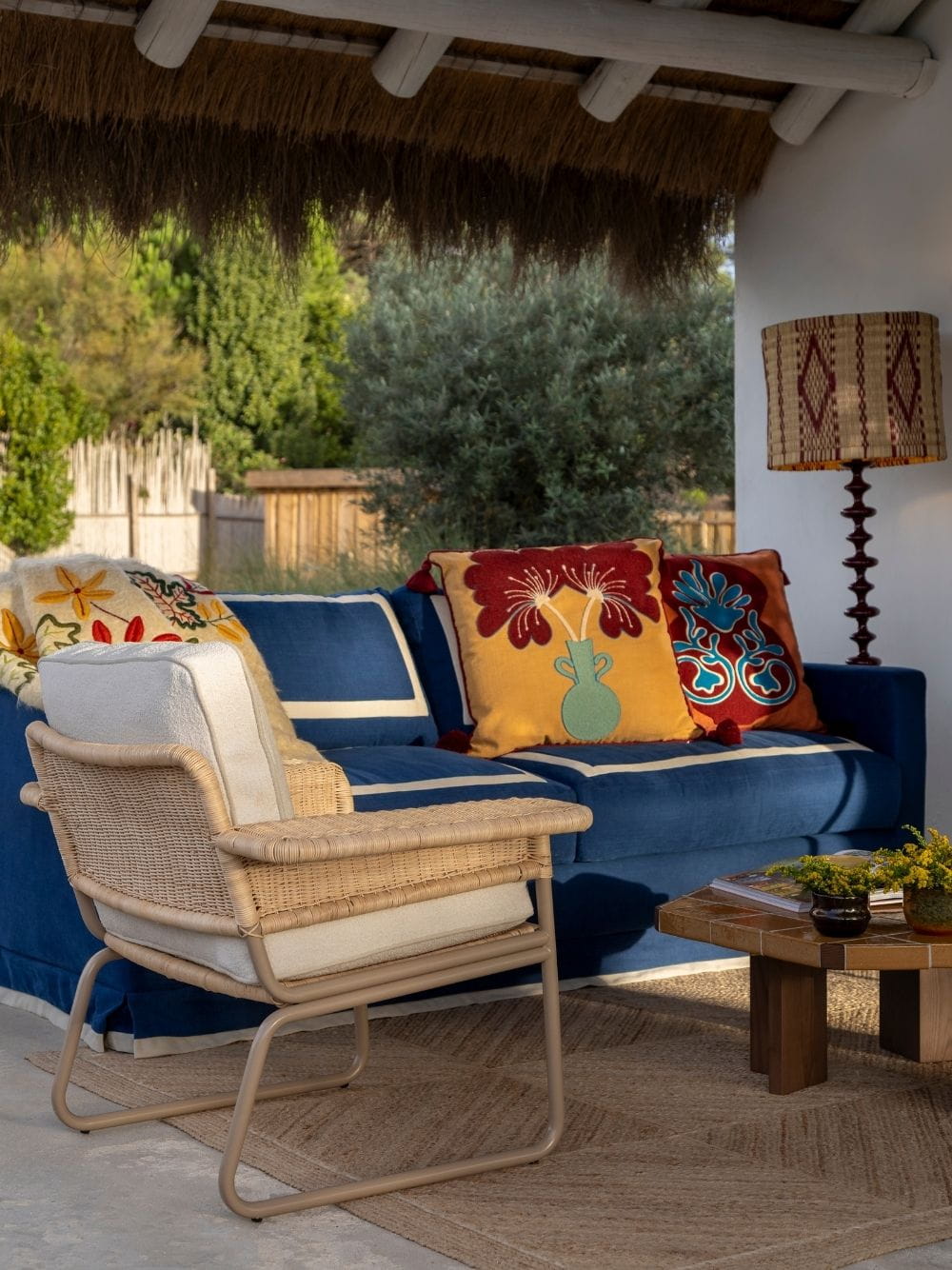 Luis Blue and Beige Linen Wood Sofa