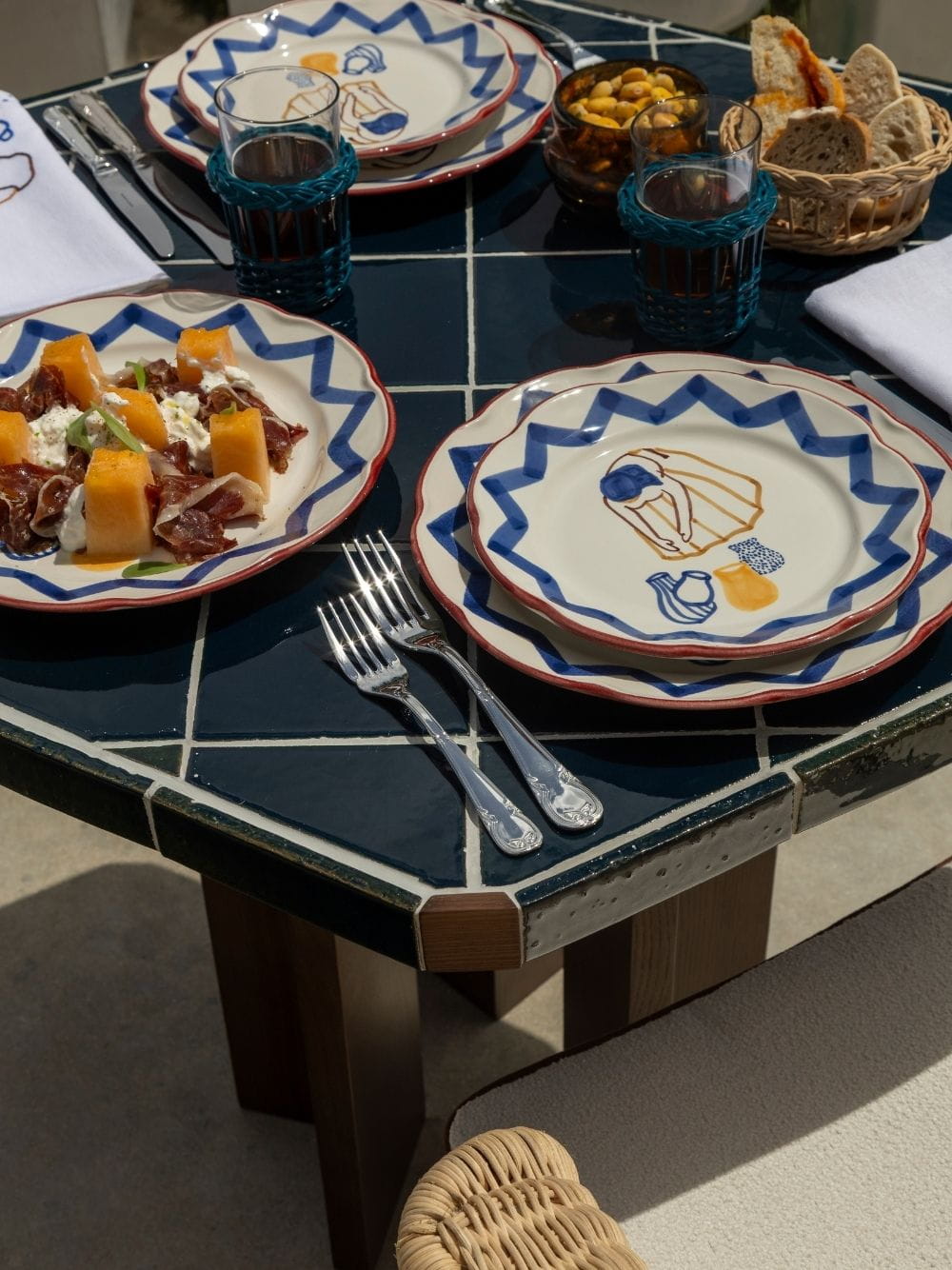 Lisboa Bordeaux Ceramic Tile and Ash Wood Dining Table