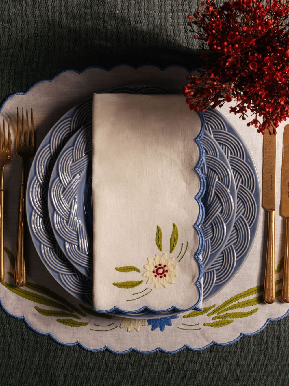 Hand-Embroidered Machico Ecru Linen with Multicoloured Embroidery Napkin