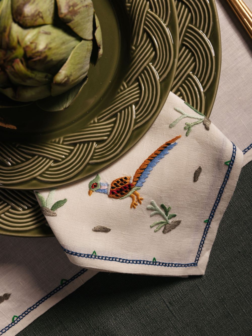 Hand Embroidered Santa Cruz Linen Napkin