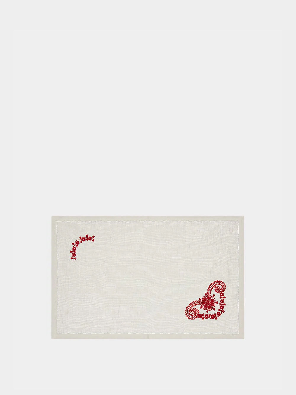 Hand-Embroidered Teresa White Linen with Red Embroidery Placemat