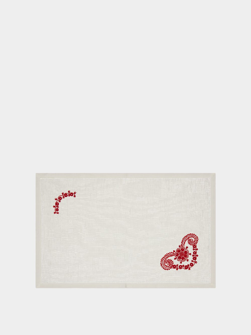 Hand Embroidered Teresa White and Red Placemat