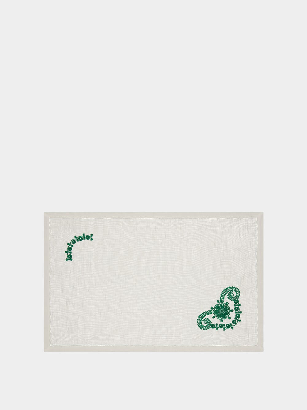 Hand Embroidered Teresa White and Green Placemat