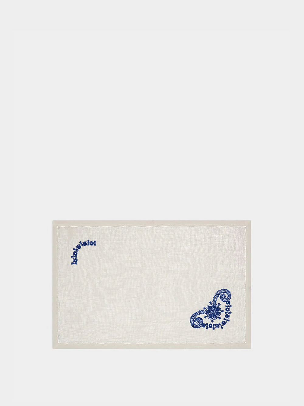 Hand-Embroidered Teresa White Linen with Blue Embroidery Placemat