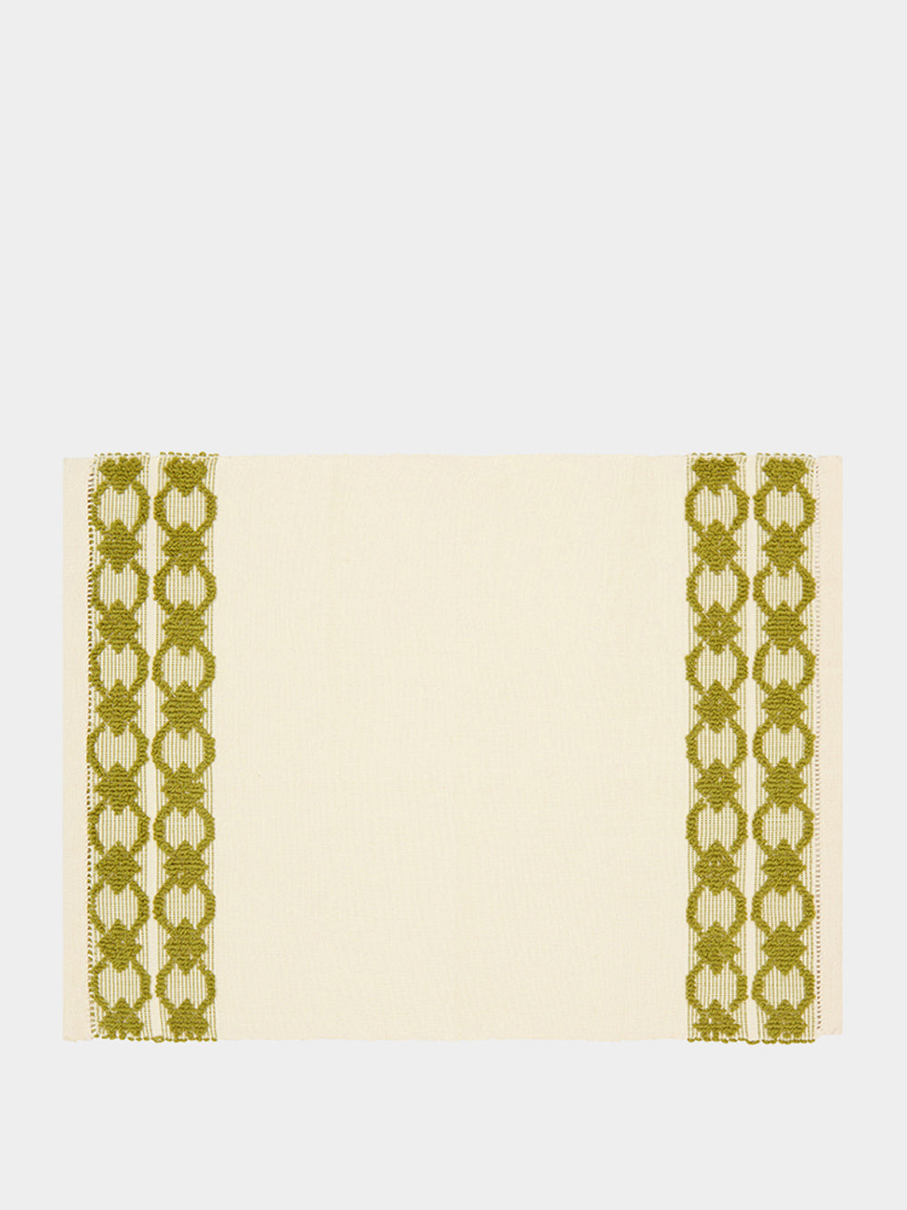 Handmade Isabel Natural and Green Cotton and Linen Placemat