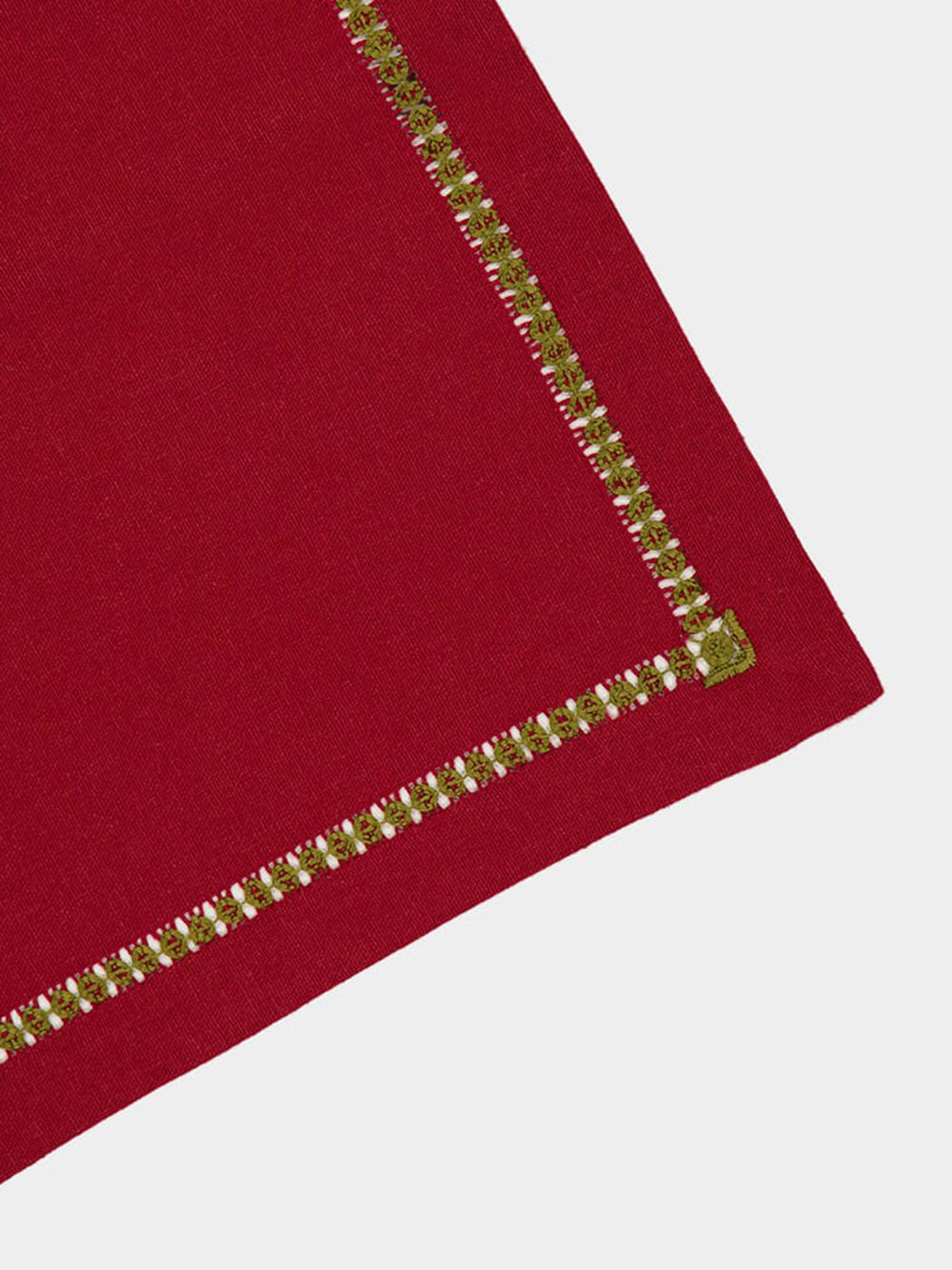 Hand-Embroidered Maria Bordeaux Linen with Green Embroidery Placemat