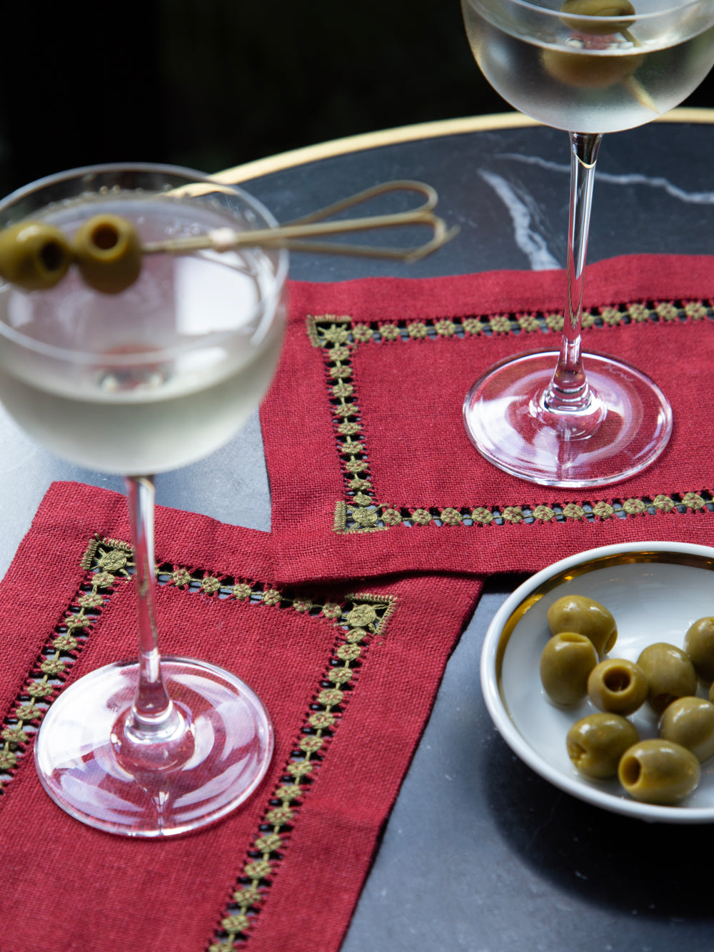 Hand Embroidered Maria Red and Green Cocktail Napkin