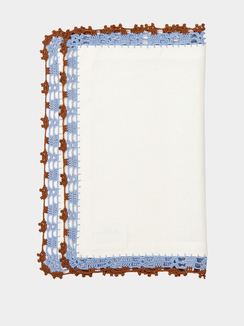 Hand Embroidered Leonor Turquoise and Brown Linen Placemat