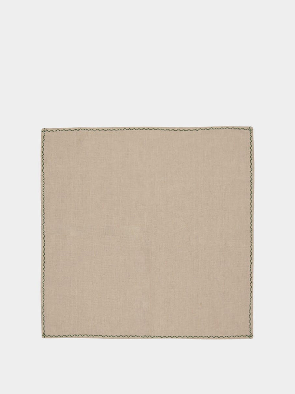 Hand-Embroidered Viana Beige Linen with Green Embroidery Placemat and Napkin Set