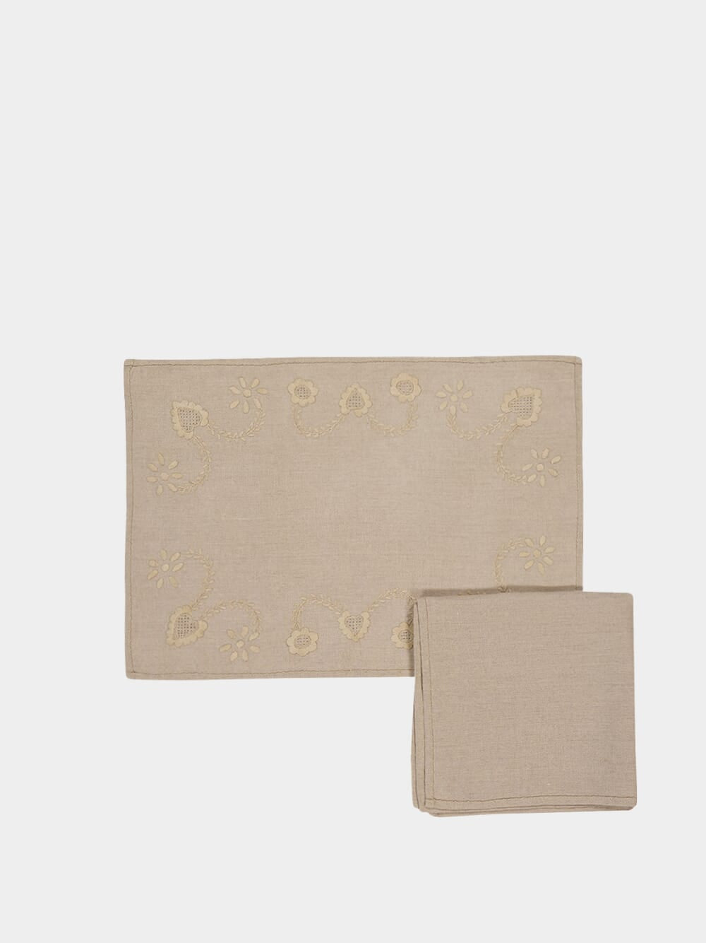 Hand Embroidered Viana Beige Placemat and Napkin Set