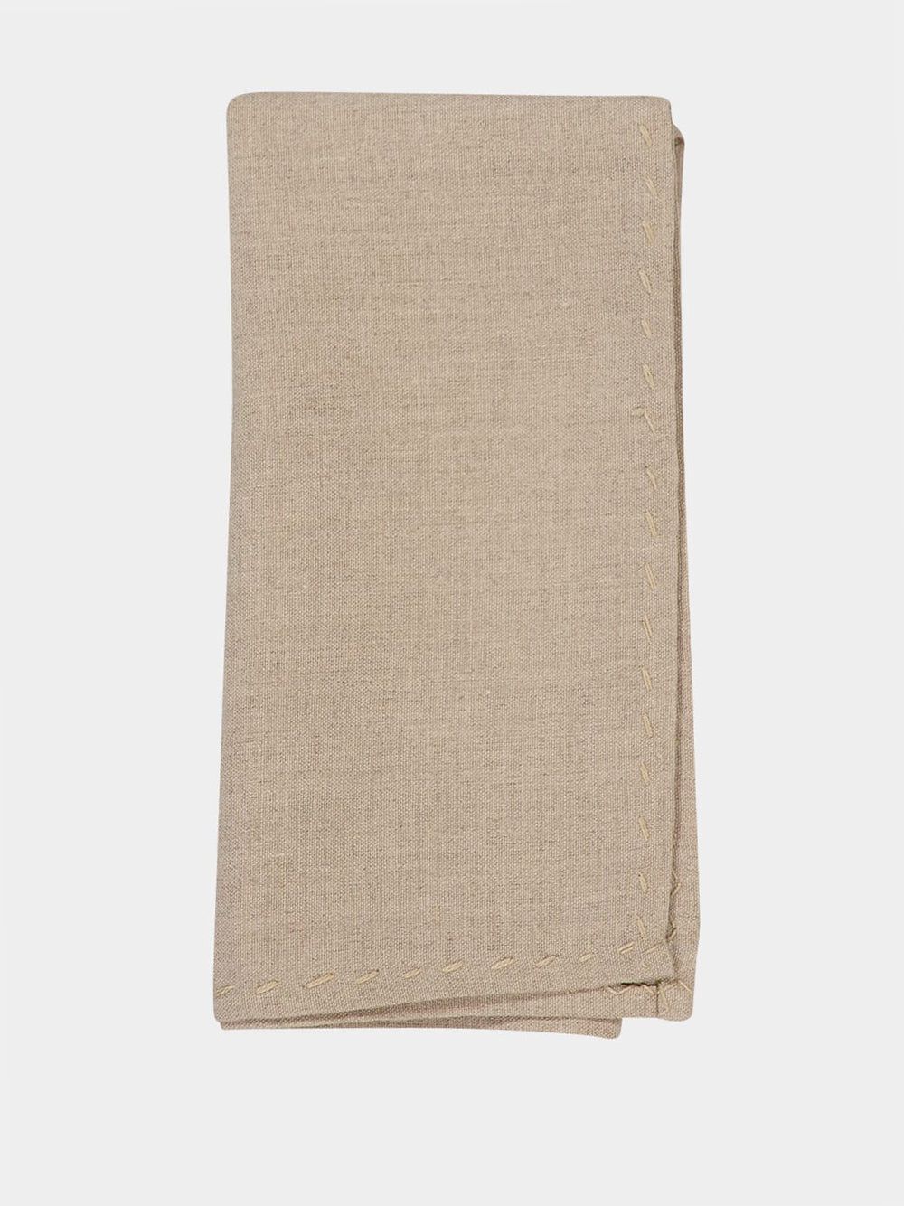 Hand-Embroidered Viana Beige Linen with Beige Embroidery Placemat and Napkin Set