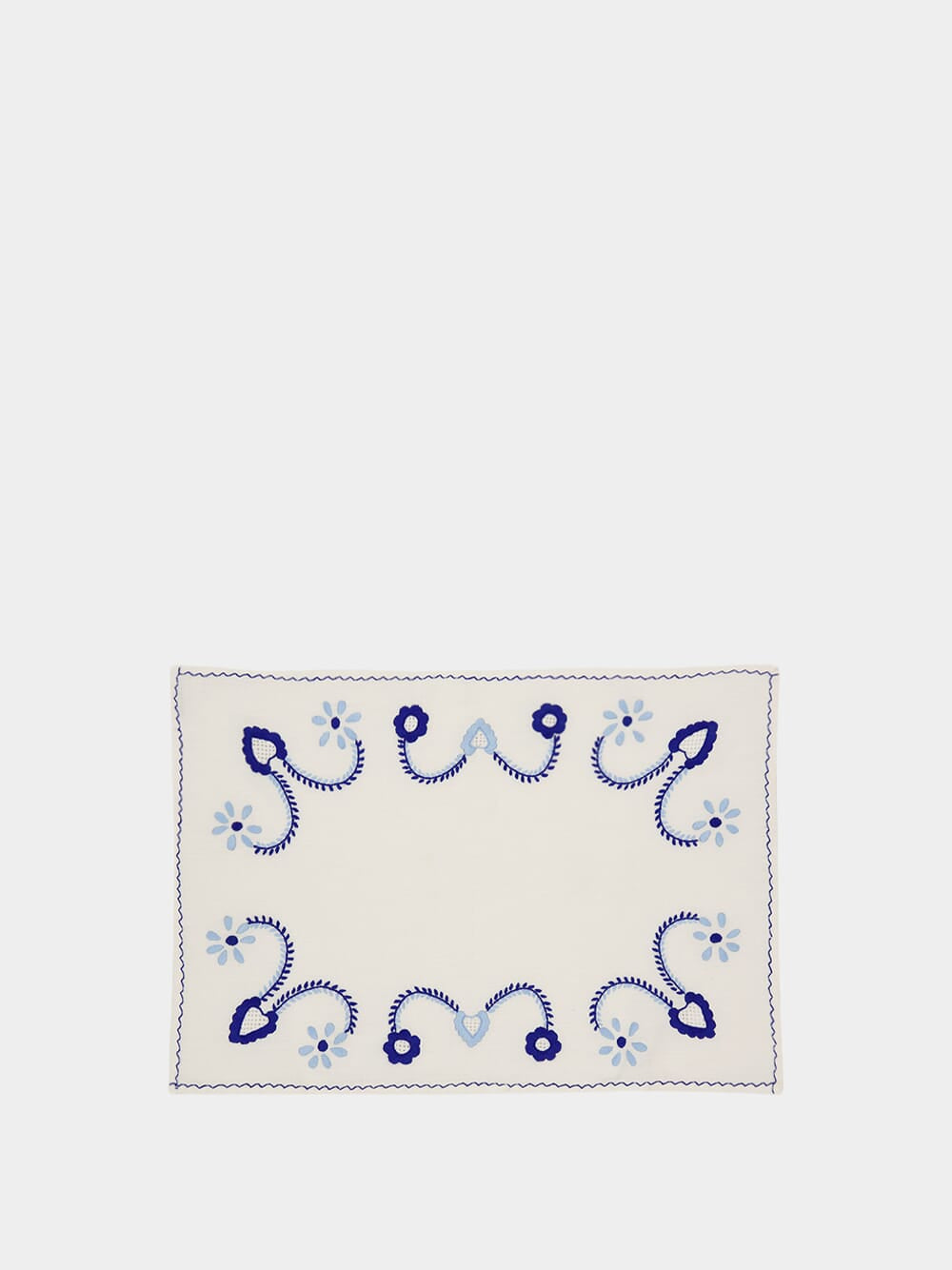 Hand Embroidered Viana White and Blue Placemat and Napkin Set