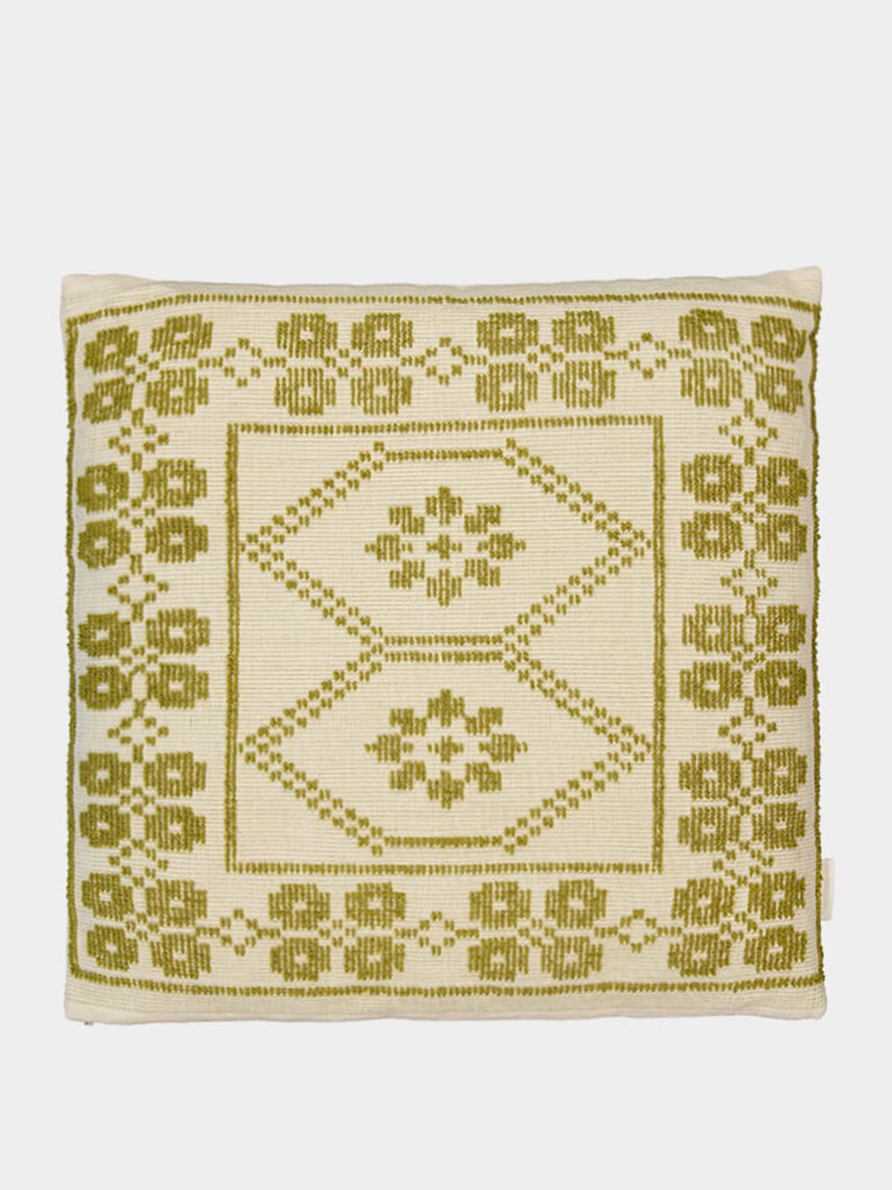 Handmade Inês Green Cotton and Linen Cushion