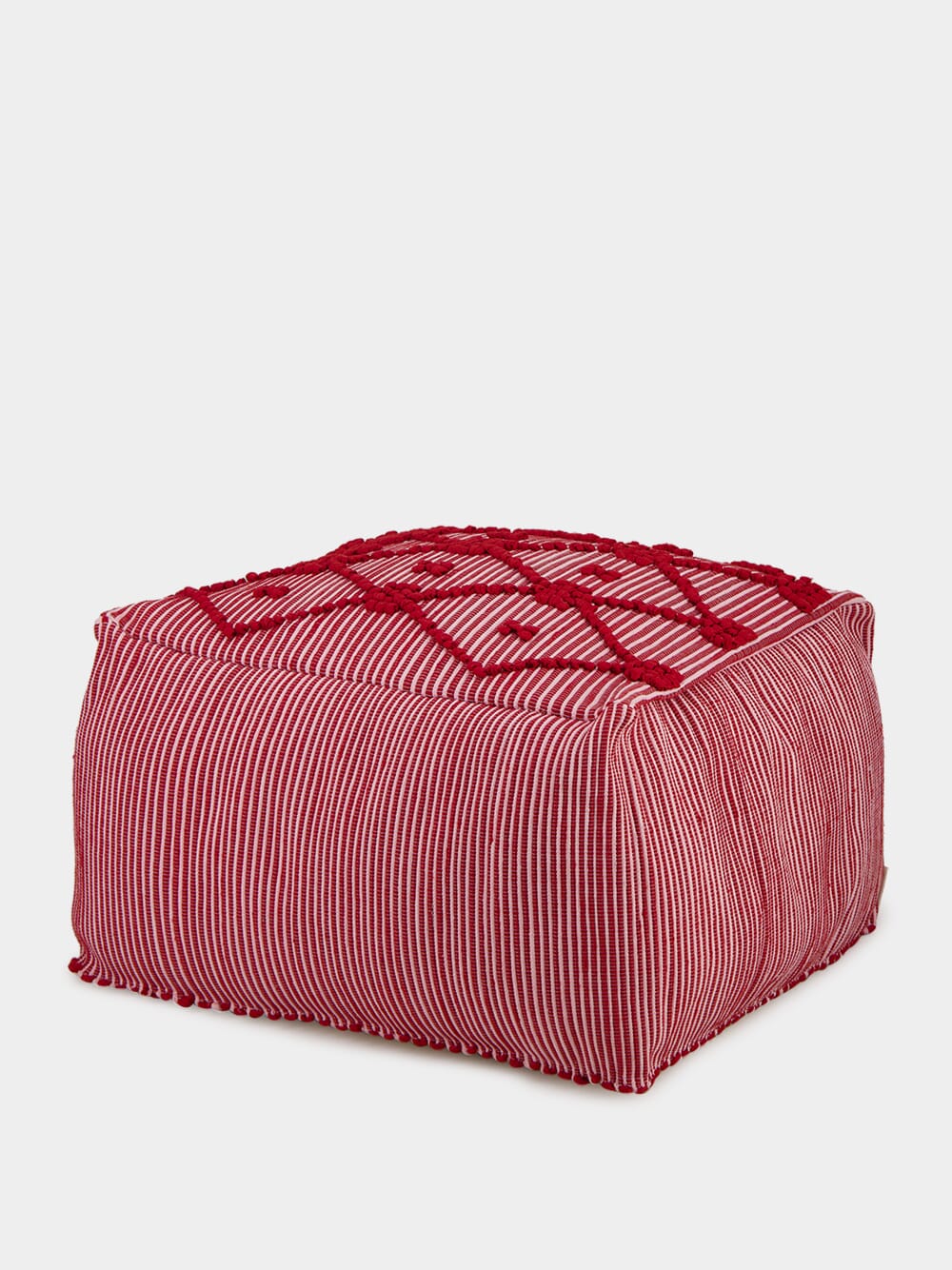 Handmade Sofia Red Mixed Recycled Fibres Ottoman