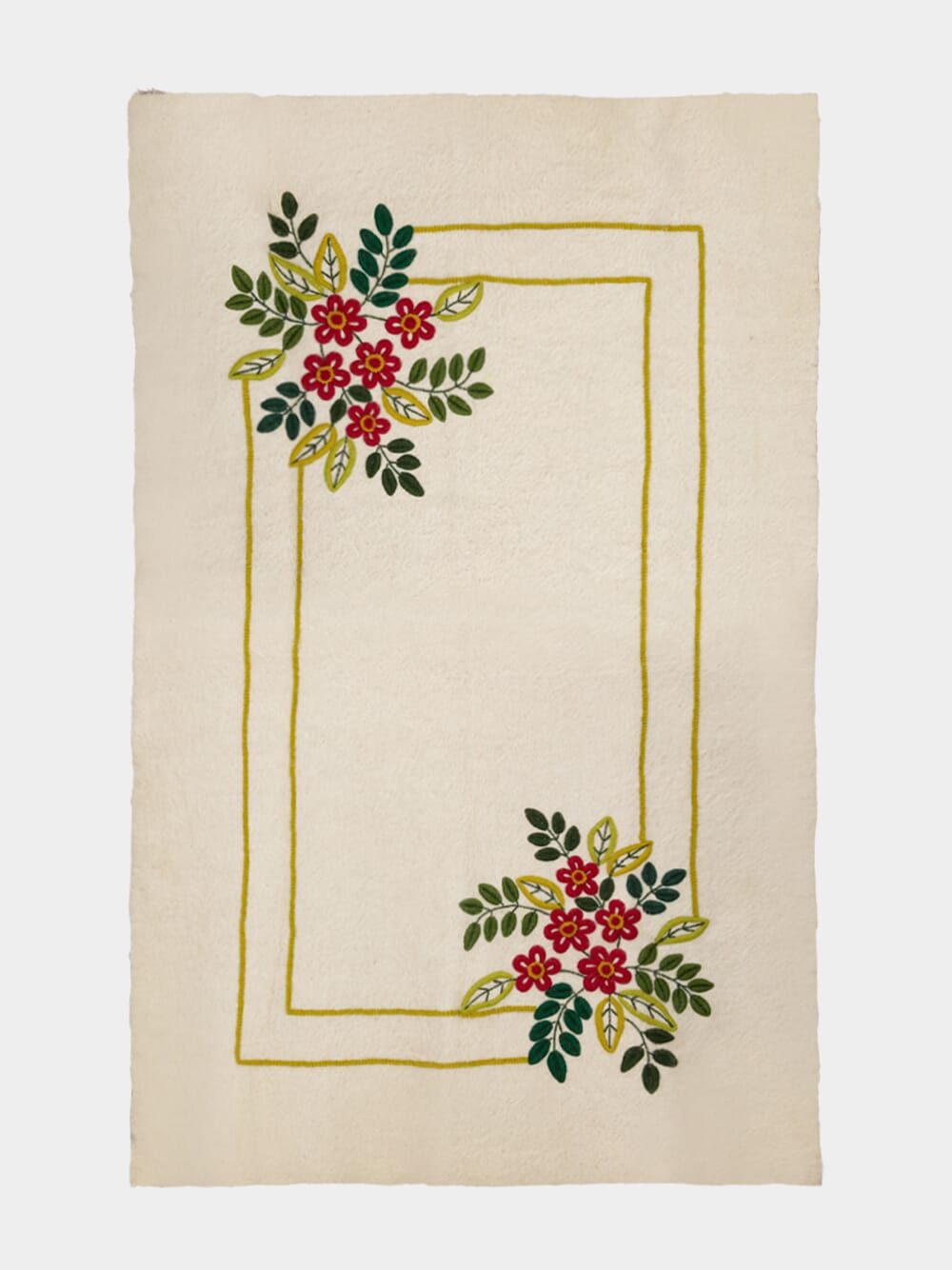 Hand-Embroidered Mécia Natural Wool Flower Embroidered Blanket
