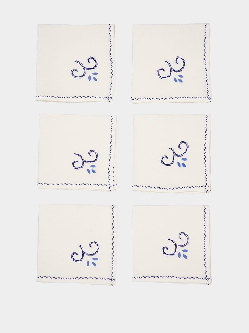 Hand Embroidered Viana Linen Tablecloth and Napkin Blue Set