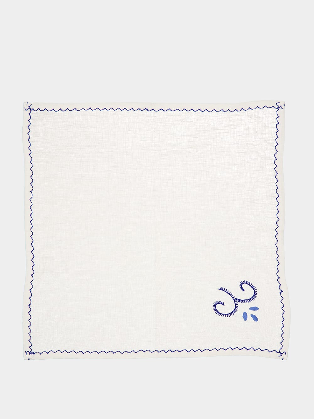 Hand Embroidered Viana Linen Tablecloth and Napkin Blue Set