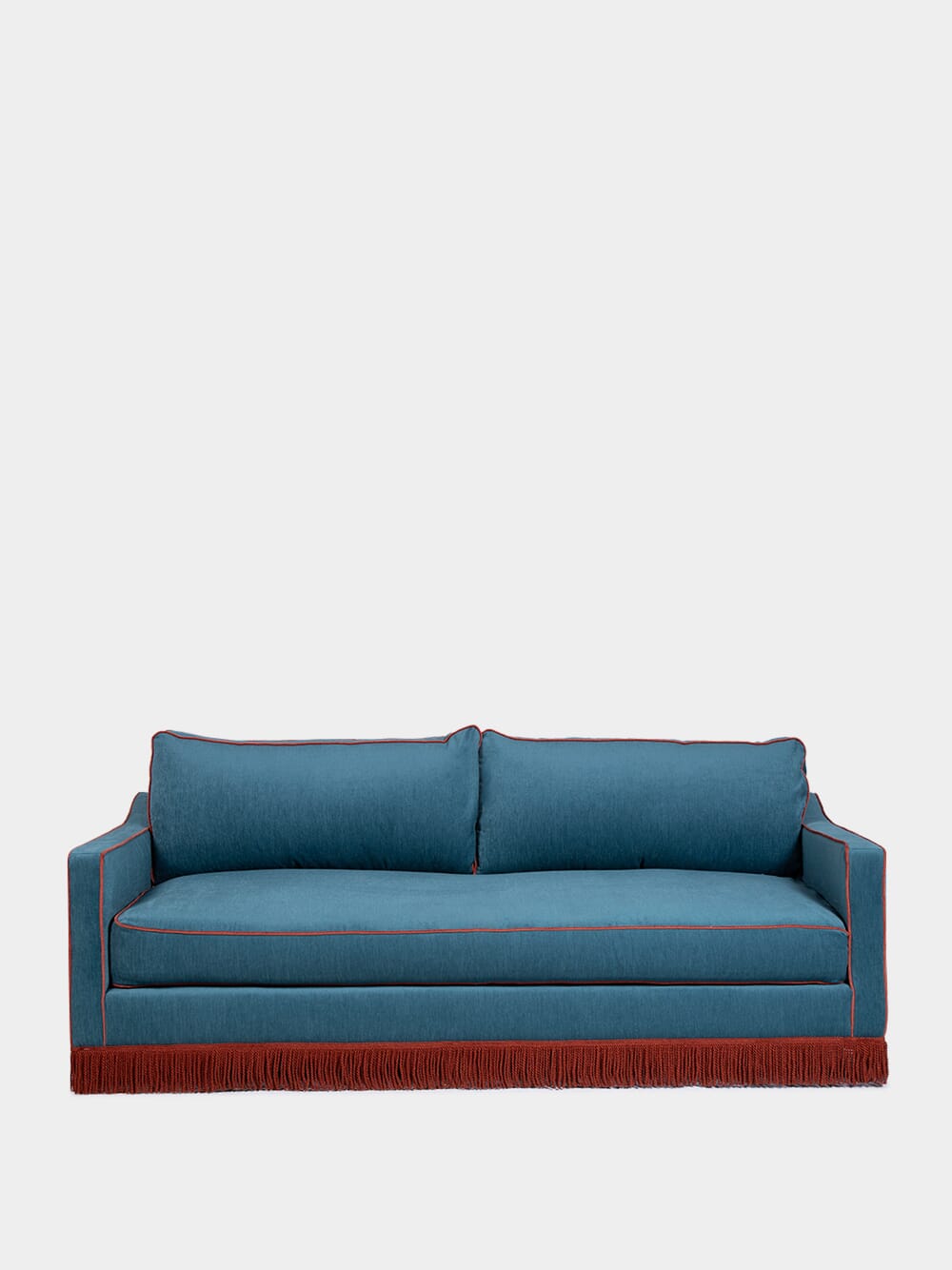 Afonso Wood and Velvet Blue Sofa