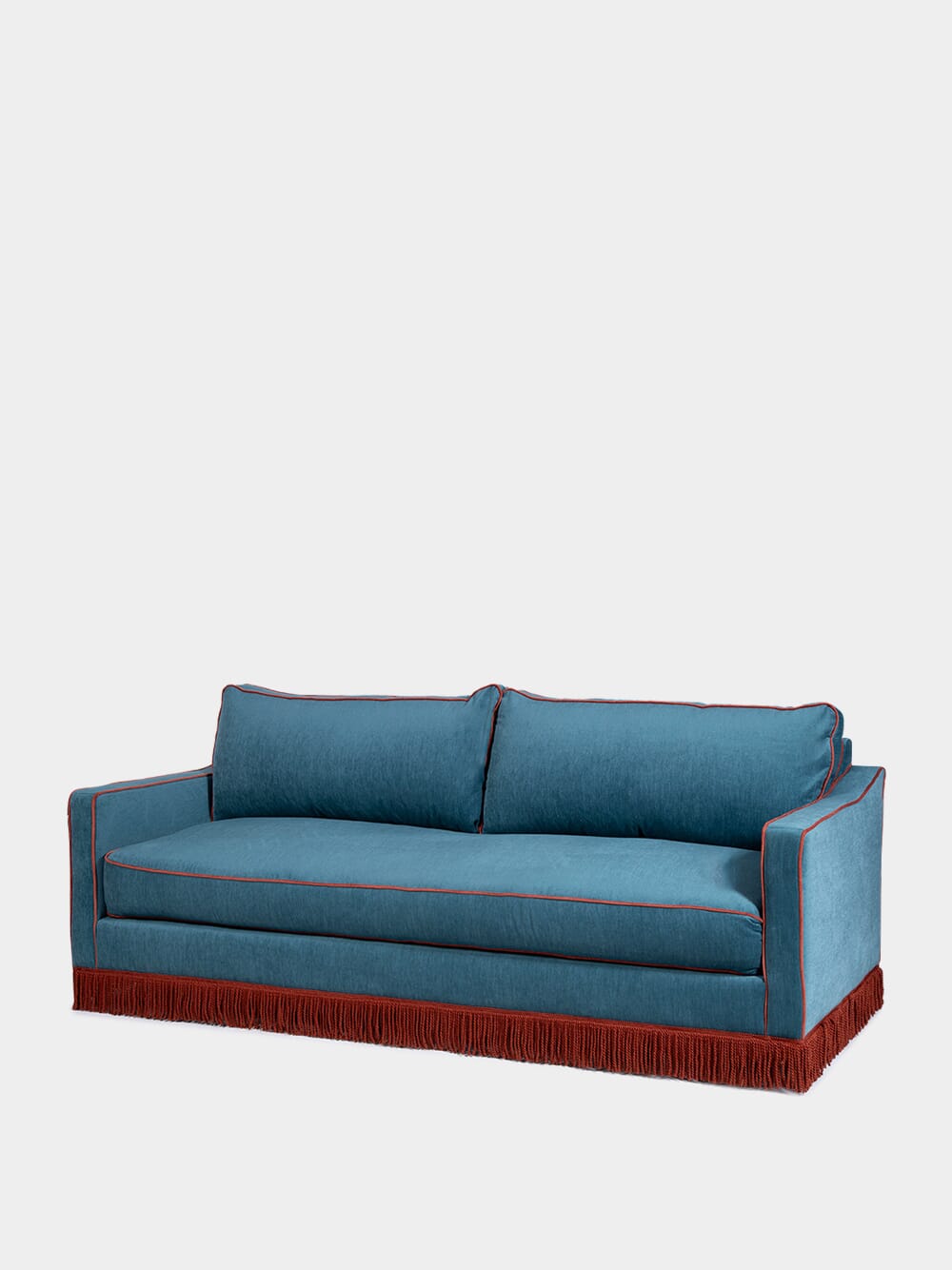 Afonso Wood and Velvet Blue Sofa