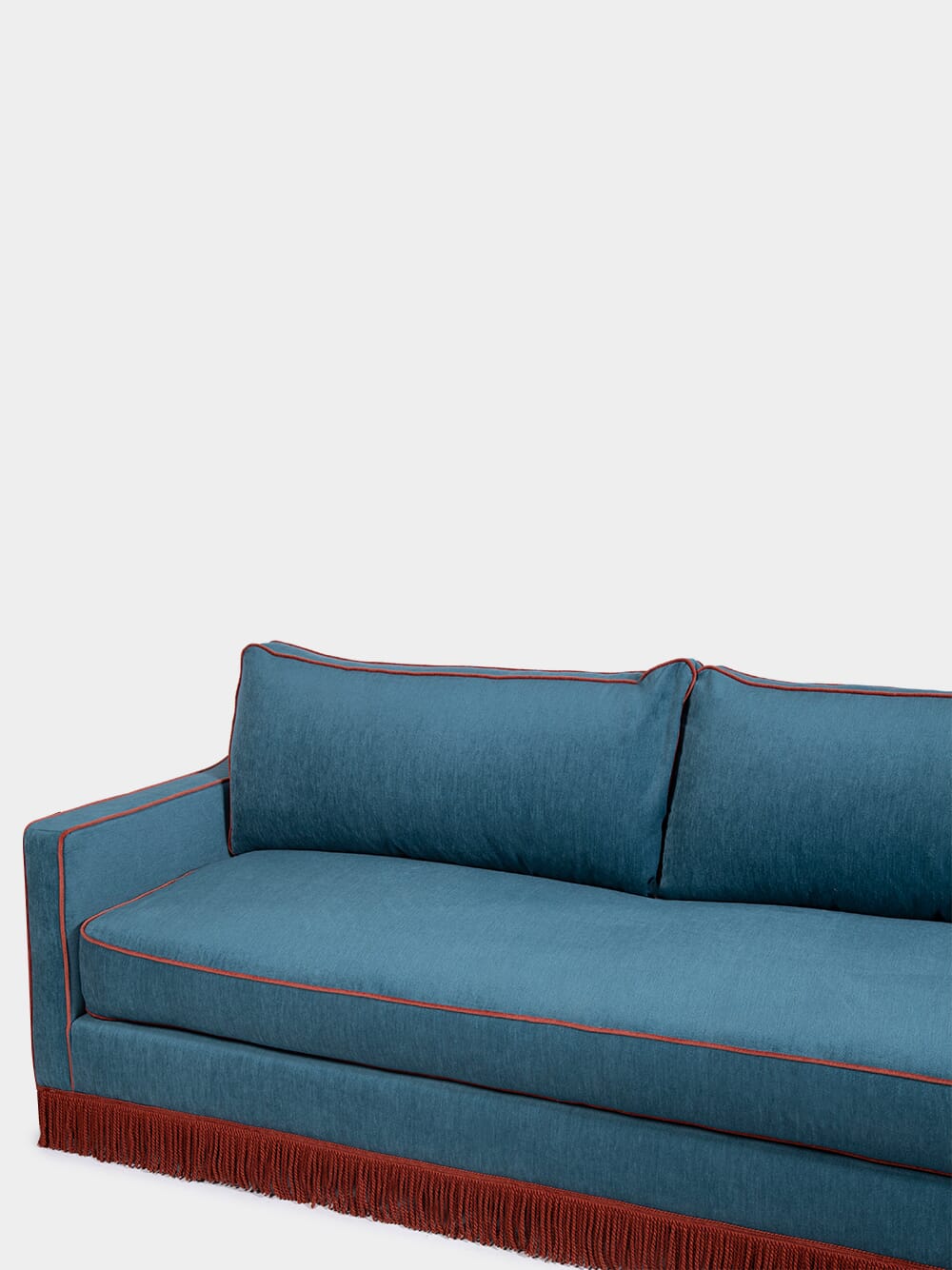 Afonso Wood and Velvet Blue Sofa