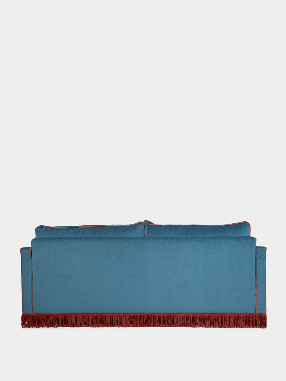 Afonso Wood and Velvet Blue Sofa