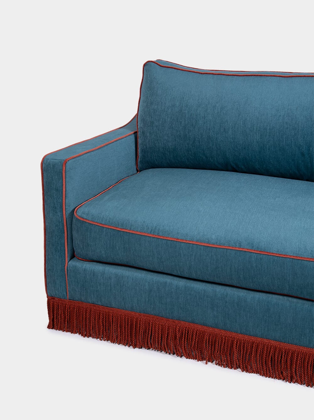 Afonso Wood and Velvet Blue Sofa