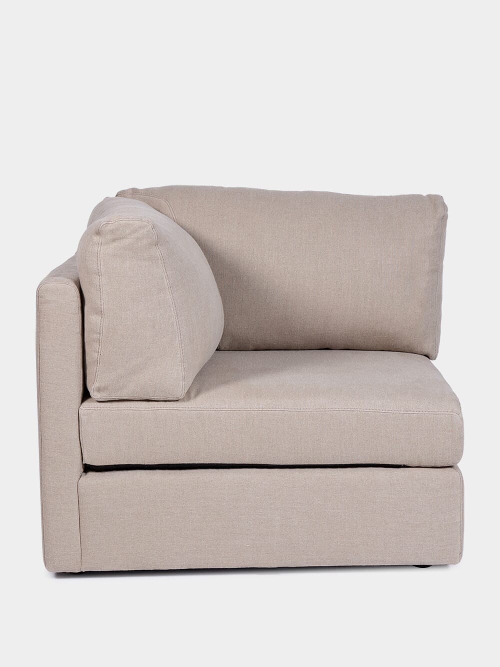 Dinis Corner Wood and Linen Beige Sofa