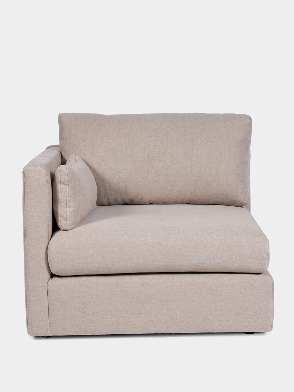 Dinis Corner Wood and Linen Beige Sofa