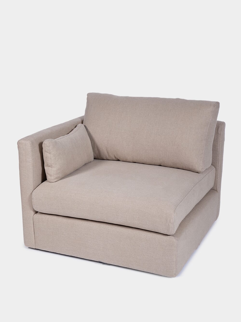 Dinis Corner Wood and Linen Beige Sofa