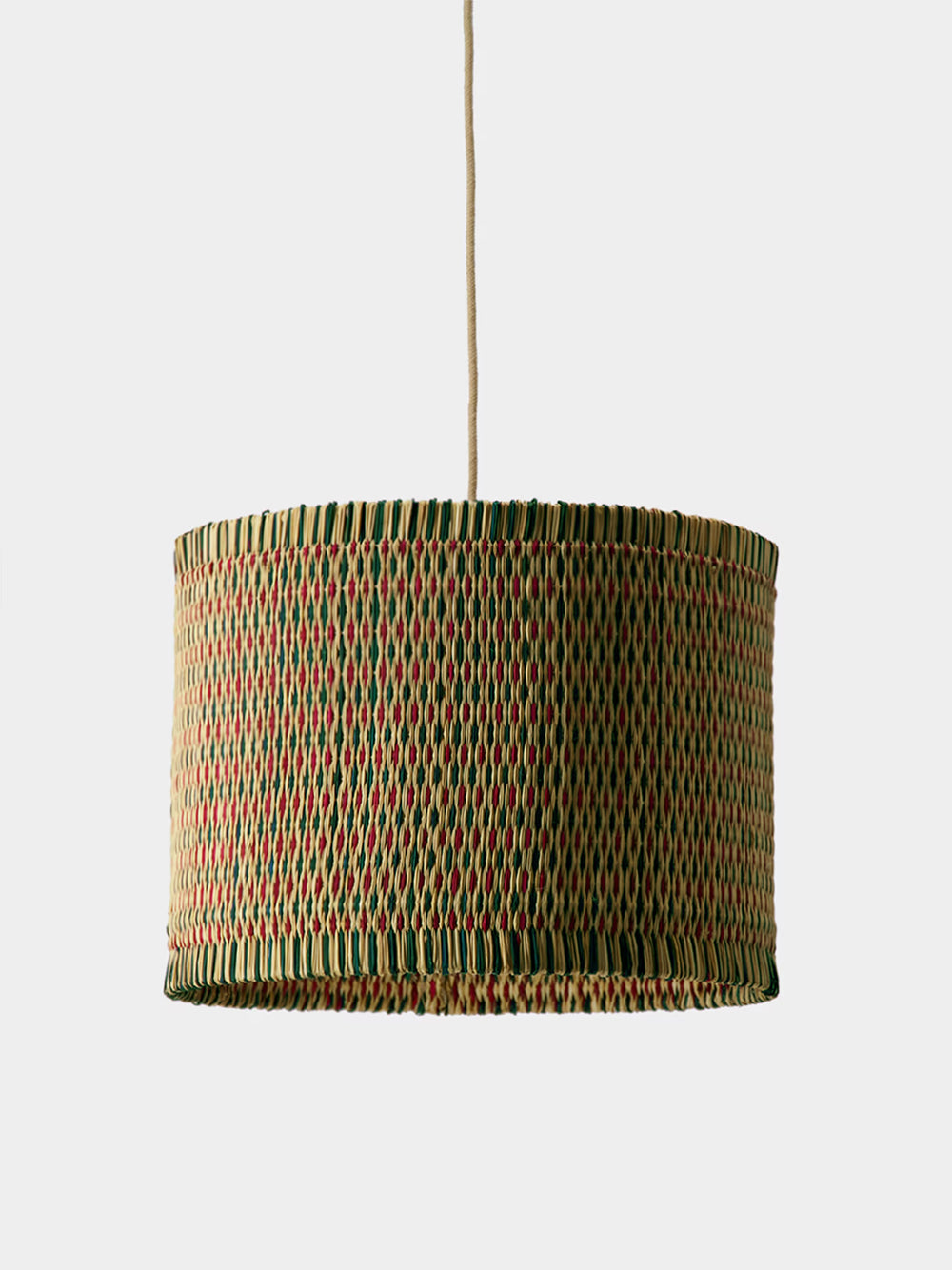 Handmade Coruche Natural, Red and Green Reed Ceiling Lamp