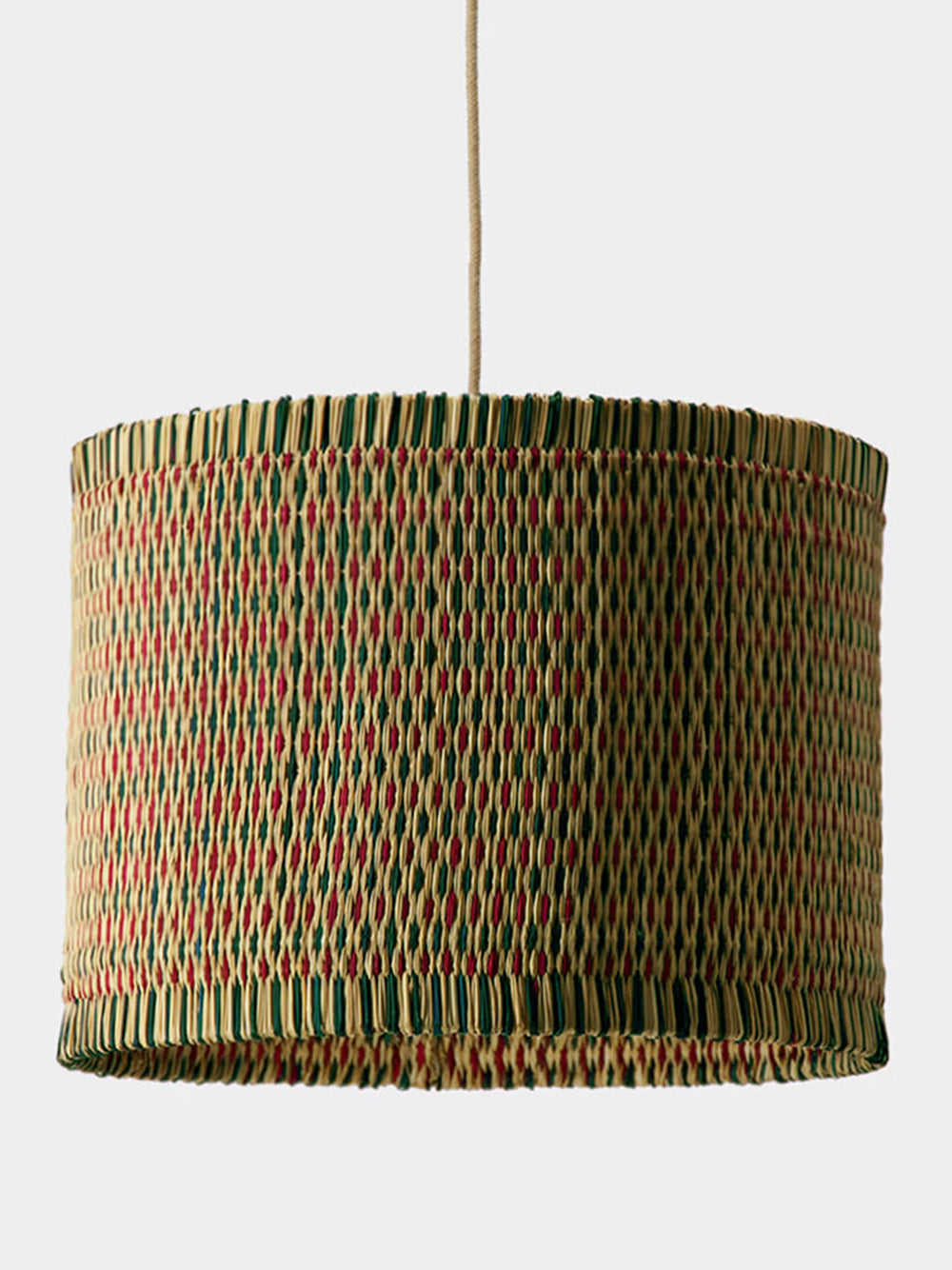 Handmade Coruche Natural, Red and Green Reed Ceiling Lamp